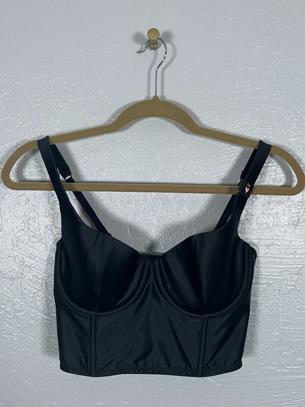 Victorias Secret Women 34C Black Satin Corset Bra Top Lightly Lined Demi Goth
